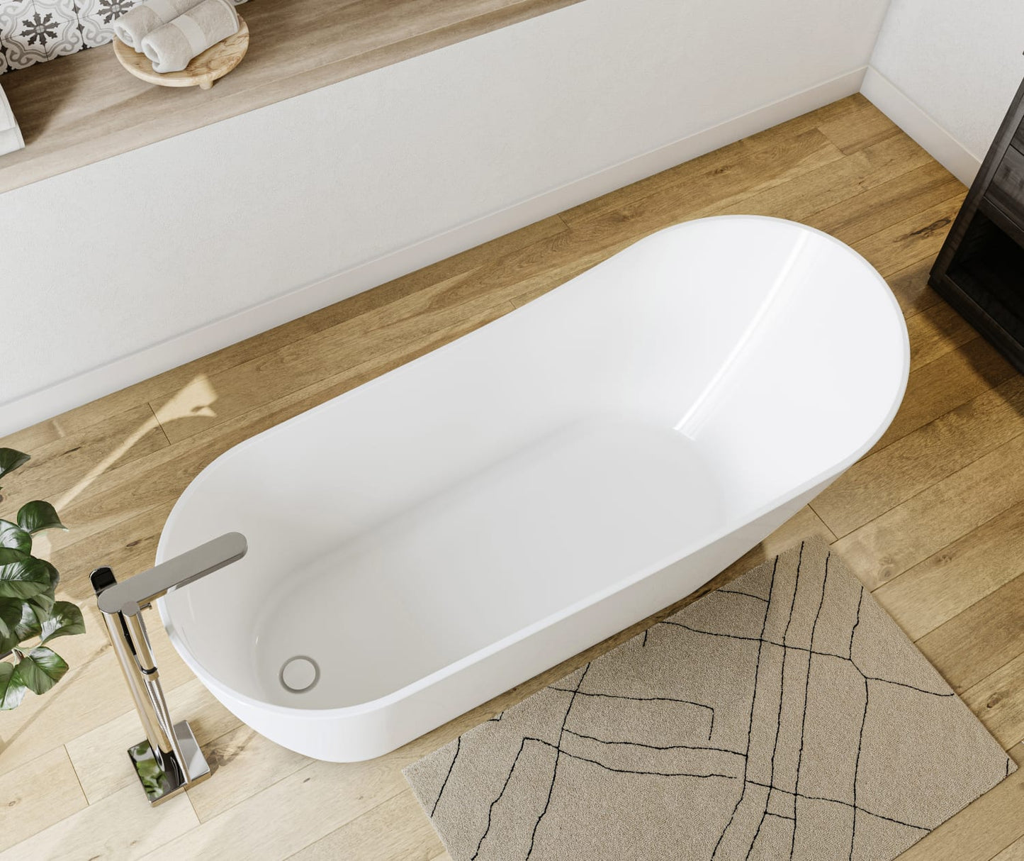 Sinfoni 67 x 29 Acrylic Freestanding End Drain Bathtub in White with White Skirt