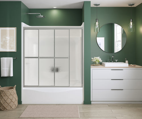 Polar 54-59 ½ x 57 in. Bypass Tub Door for Alcove Installation with Raindrop glass in Chrome