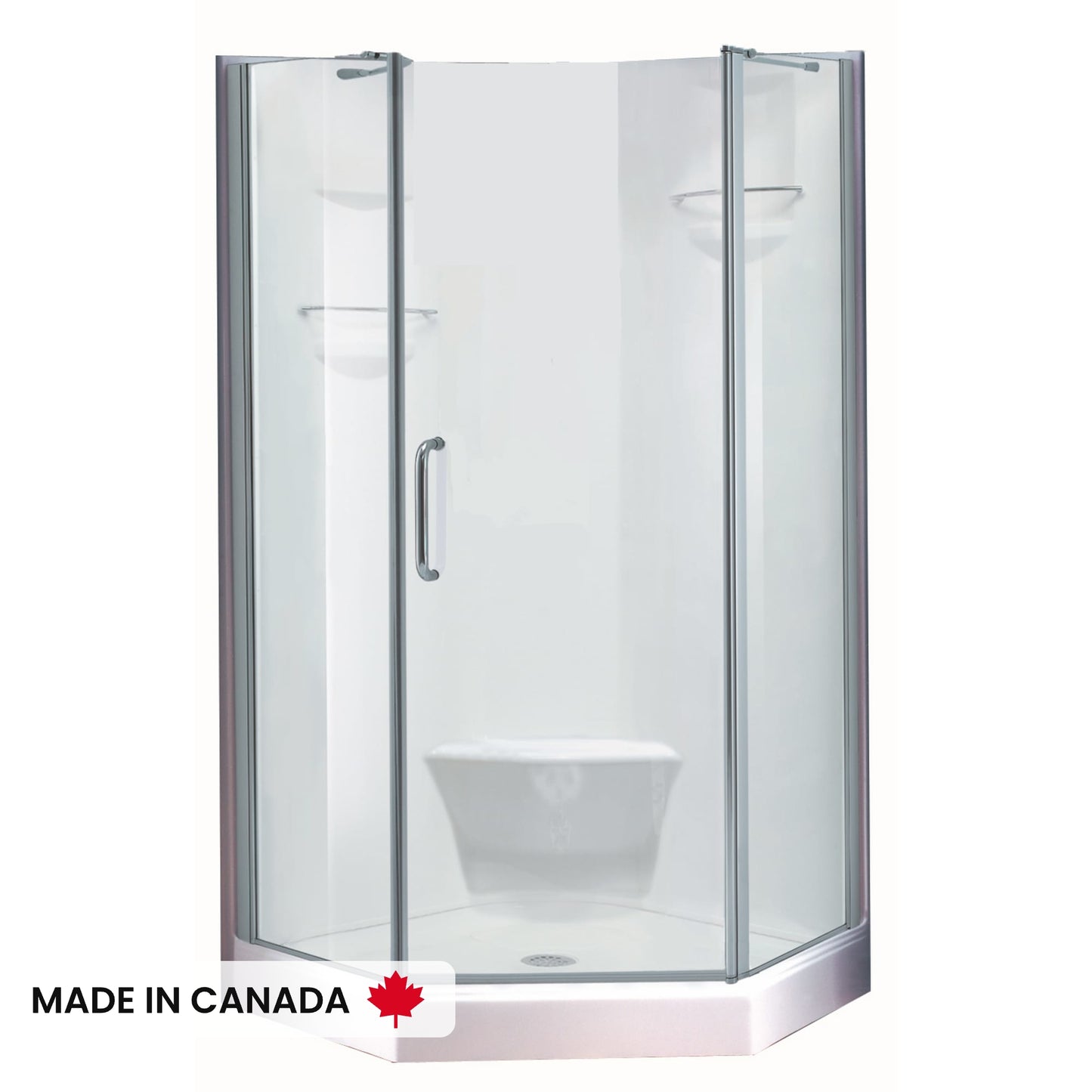 Neptune Maya 3838 Neo-Angle Acrylic Corner Two-Piece Shower with Center Drain in White