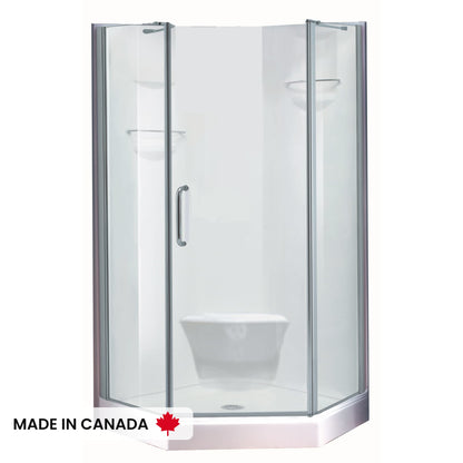 Neptune Maya 3838 Neo-Angle Acrylic Corner Two-Piece Shower with Center Drain in White