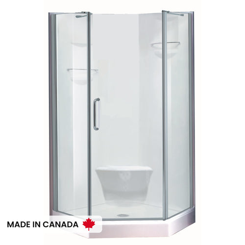 Neptune Maya 3838 Neo-Angle Acrylic Corner Two-Piece Shower with Center Drain in White