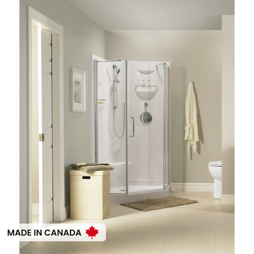 Neptune Maya 3838 Neo-Angle Acrylic Corner Two-Piece Shower with Center Drain in White