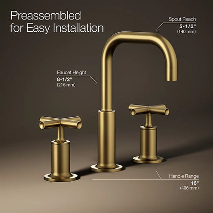Purist® Widespread bathroom sink faucet with Cross handles, 1.2 gpm