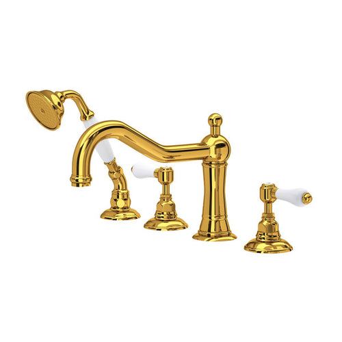 ROHL Acqui 4-Hole Deck Mount Column Spout Tub Filler With Handshower