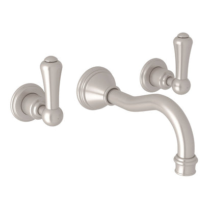 Perrin & Rowe Georgian Era Wall Mount Widespread Bathroom Faucet - Polished Chrome With Metal Lever Handle.3793LS-APC/TO