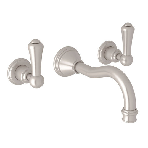 Perrin & Rowe Georgian Era Wall Mount Widespread Bathroom Faucet - Polished Chrome With Metal Lever Handle.3793LS-APC/TO