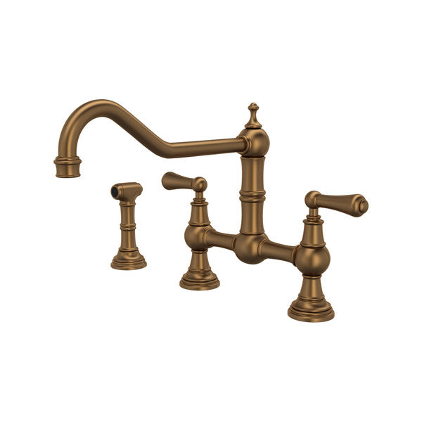 Perrin & Rowe Edwardian™ Extended Spout Bridge Kitchen Faucet With Side Spray (English Bronze)