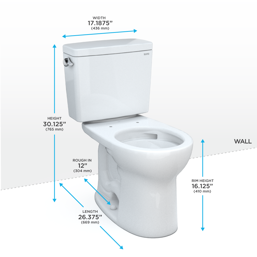 Drake® Two-piece Toilet, 1.28 GPF, Round Bowl - Universal Height Less Seat