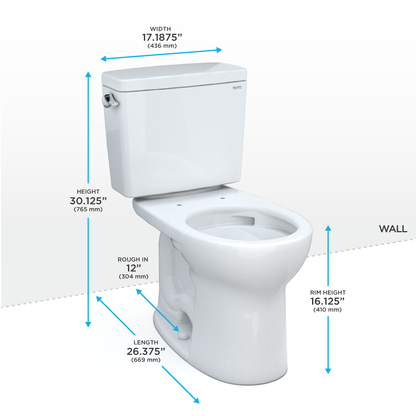 Drake® Two-piece Toilet, 1.28 GPF, Round Bowl - Universal Height Less Seat