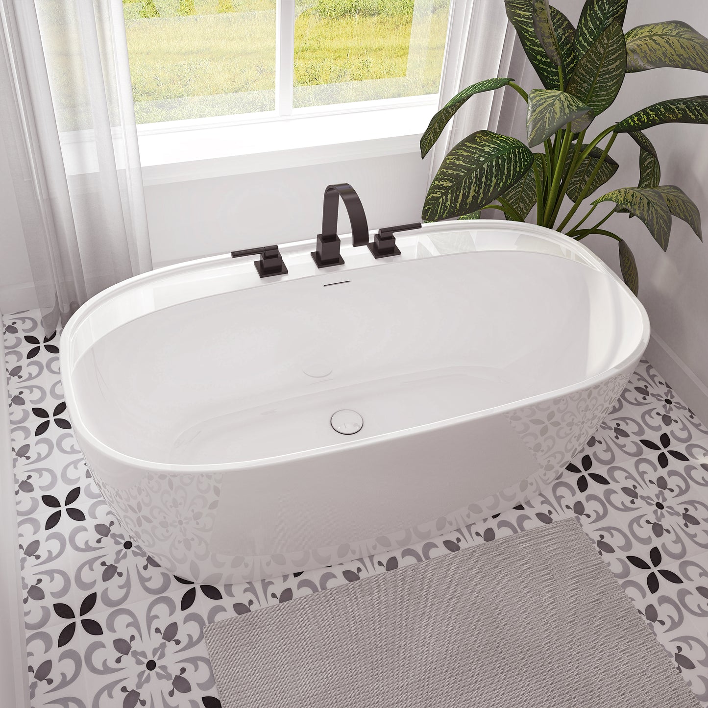 Neptune Alaro 5528 Acrylic Freestanding Center Drain Bathtub in White