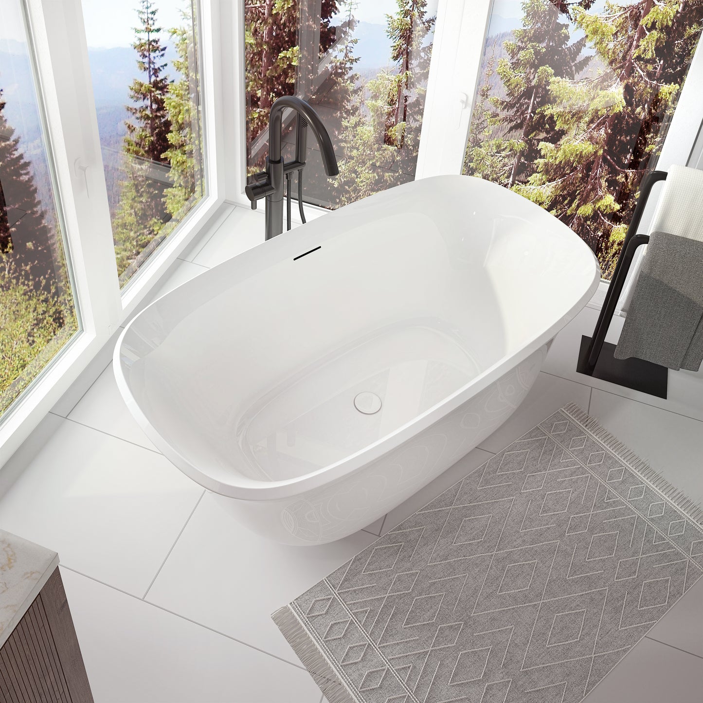 Neptune Arta Acrylic Freestanding Center Drain Bathtub in White