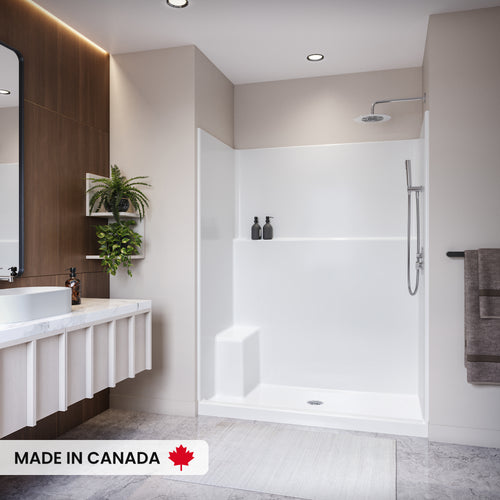 Avila SS3260 AcrylX™ Alcove Center Drain One-Piece Shower with Left Seat in White