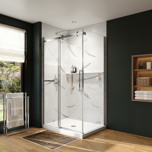 Neptune Axion 48 x 32 x 78 3/4 in. 8mm Sliding Shower Door with Towel Bar for Corner Installation with Clear glass in Chrome