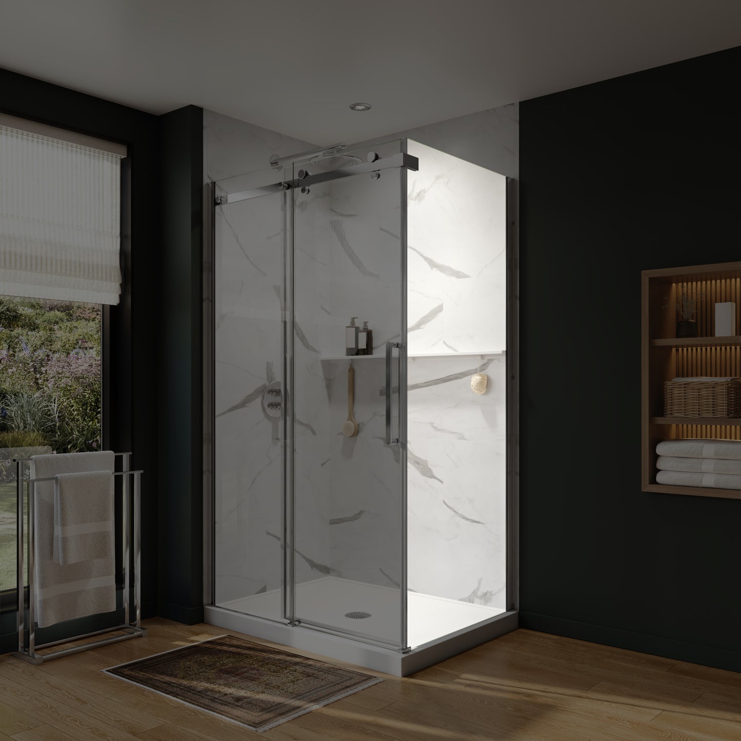 Neptune Axion Return Panel for 32 in. Base with Clear glass in Chrome