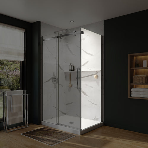 Neptune Axion Return Panel for 32 in. Base with Clear glass in Chrome