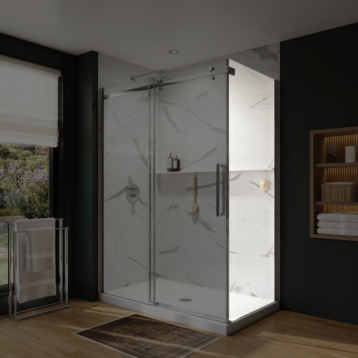 Neptune Axion Return Panel for 32 in. Base with Clear glass in Chrome