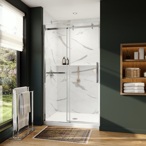 Neptune Axion 44 1/2-47 x 78 3/4 in. 8 mm Sliding Shower Door with Towel Bar for Alcove Installation with Clear glass in Chrome