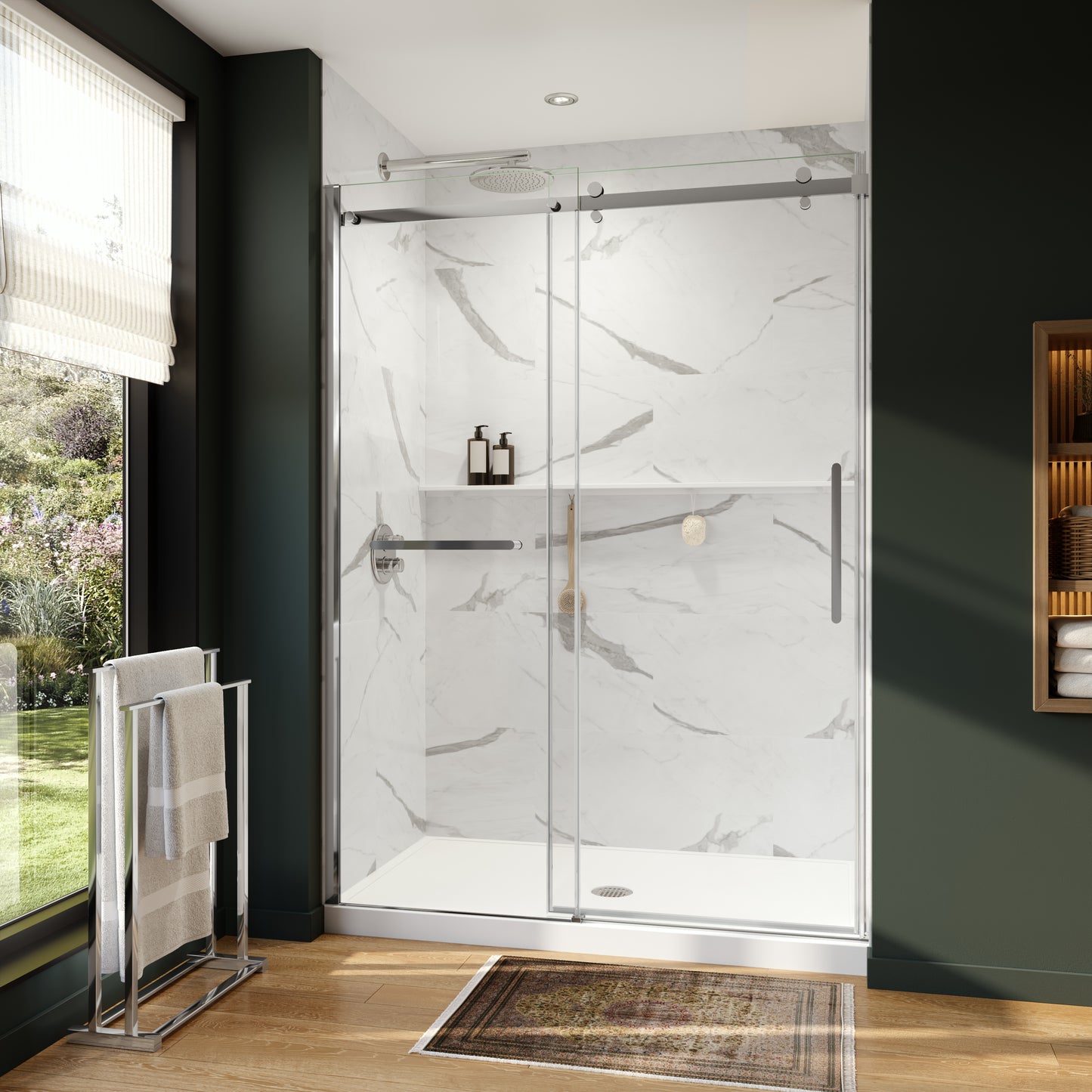 Neptune Axion 44 1/2-47 x 78 3/4 in. 8 mm Sliding Shower Door with Towel Bar for Alcove Installation with Clear glass in Chrome