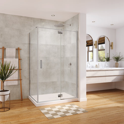 Neptune Azelia 36 x 36 x 74 in. 6mm Pivot Shower Door for Corner Installation with Clear glass in Chrome