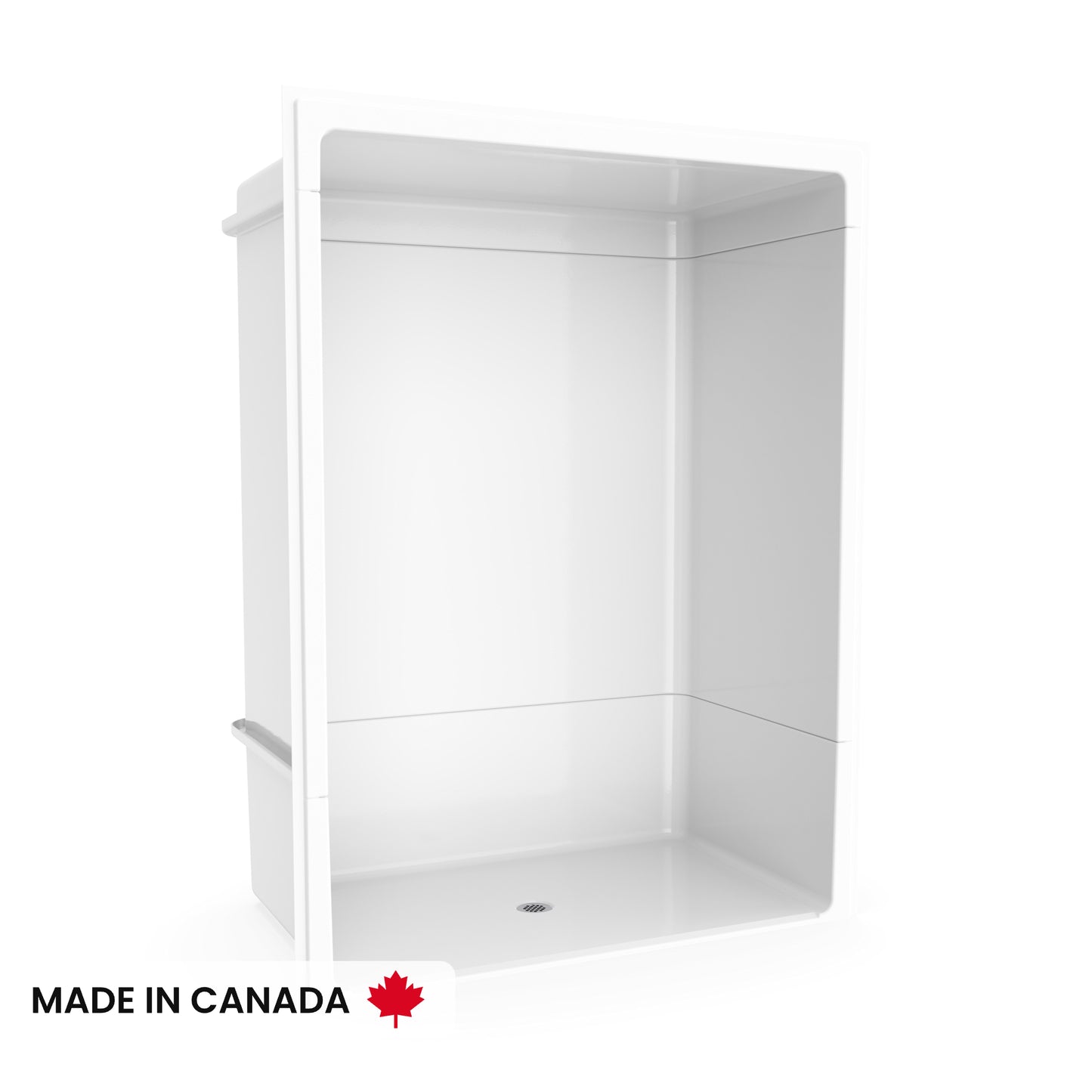 Neptune Banff BFS-6036A Acrylic Alcove Center Drain Beveled Threshold Three-Piece Shower in White