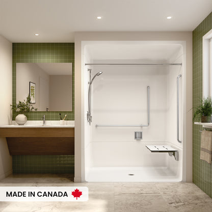 Neptune Banff BFS-6036A Acrylic Alcove Center Drain Beveled Threshold One-Piece Shower in White