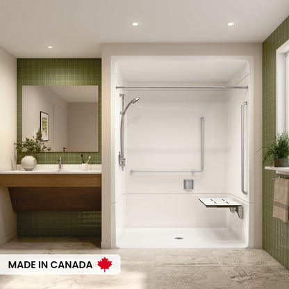 Neptune Banff BFS-6036A Acrylic Alcove Center Drain Beveled Threshold Three-Piece Shower in White