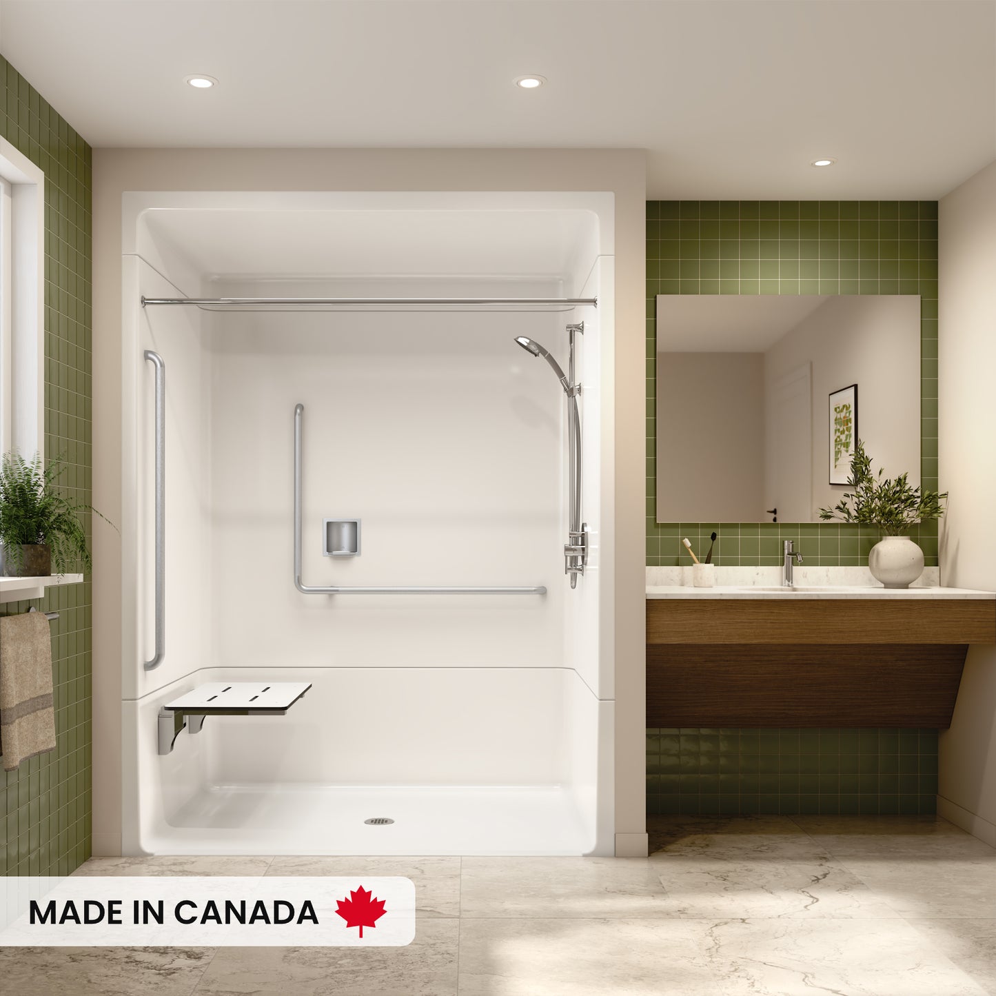 Neptune Banff BFS-6036A Acrylic Alcove Center Drain Beveled Threshold Three-Piece Shower in White