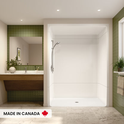 Neptune Banff BFS-6036A Acrylic Alcove Center Drain Beveled Threshold Three-Piece Shower in White