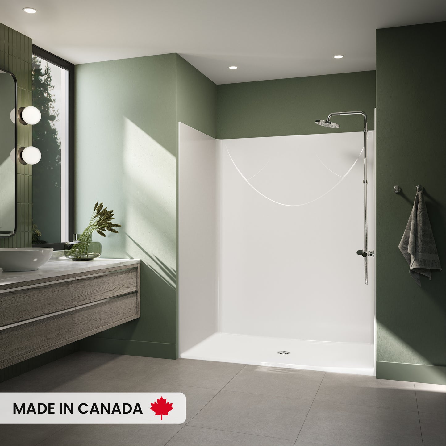 Neptune Banff BFS-6036F AcrylX™ Alcove Center Drain One-Piece Shower in White