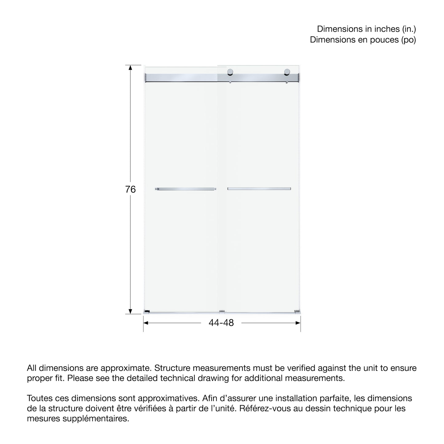 Neptune Barena 44-48 x 76 in. 8mm Bypass Shower Door for Alcove Installation with Clear Glass in Chrome