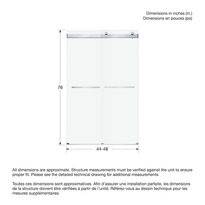 Neptune Barena 44-48 x 76 in. 8mm Bypass Shower Door for Alcove Installation with Clear Glass in Chrome