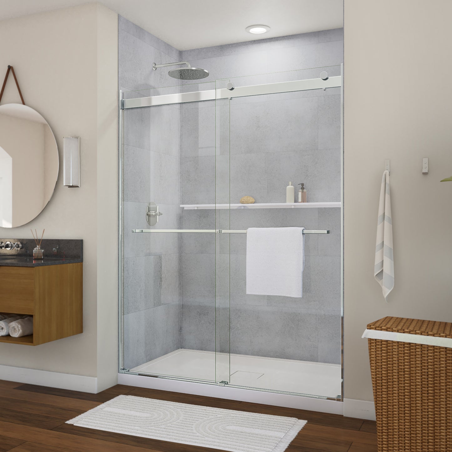 Neptune Barena 44-48 x 76 in. 8mm Bypass Shower Door for Alcove Installation with Clear Glass in Chrome