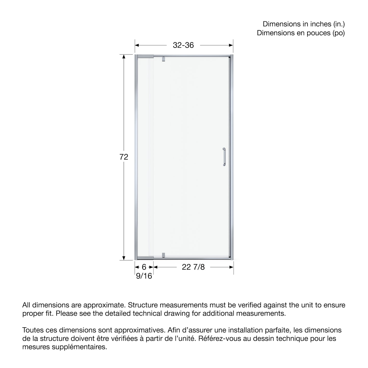 Neptune Belaya 32-36 x 72 in. 6mm Pivot Shower Door for Alcove Installation with Clear Glass in Chrome