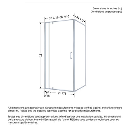 Neptune Belaya In 6 mm For Corner Installation With Clear Glass In 36 x 36 x 72-Inch Pivot Shower Door