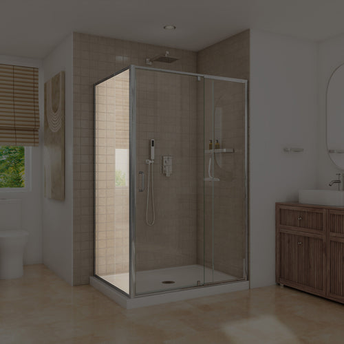 Neptune Belaya Return Panel for 36 in. Base with Clear glass in Chrome