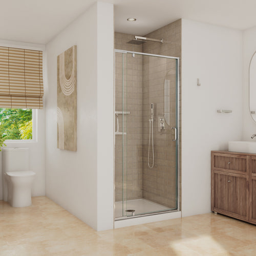Neptune Belaya 32-36 x 72 in. 6mm Pivot Shower Door for Alcove Installation with Clear Glass in Chrome