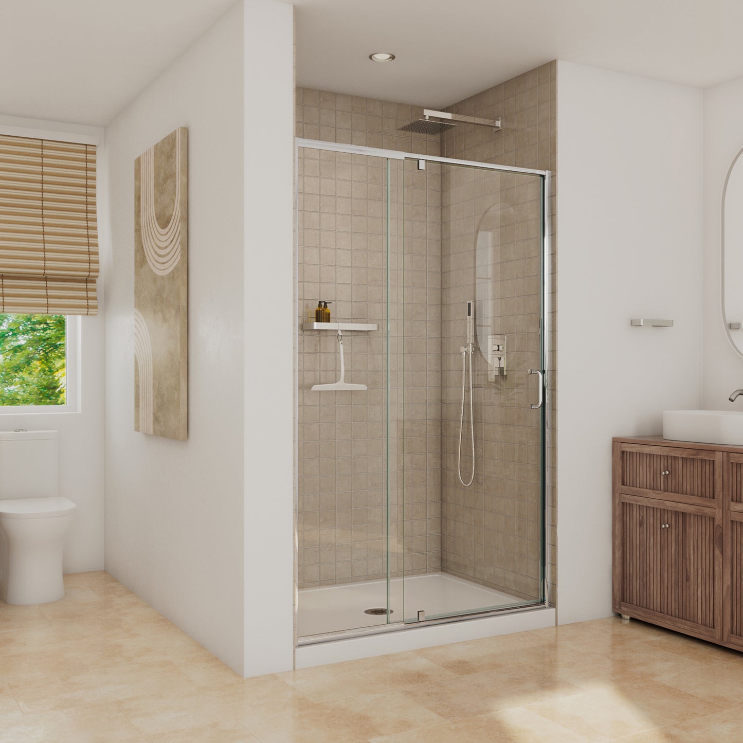 Neptune Belaya 32-36 x 72 in. 6mm Pivot Shower Door for Alcove Installation with Clear Glass in Chrome