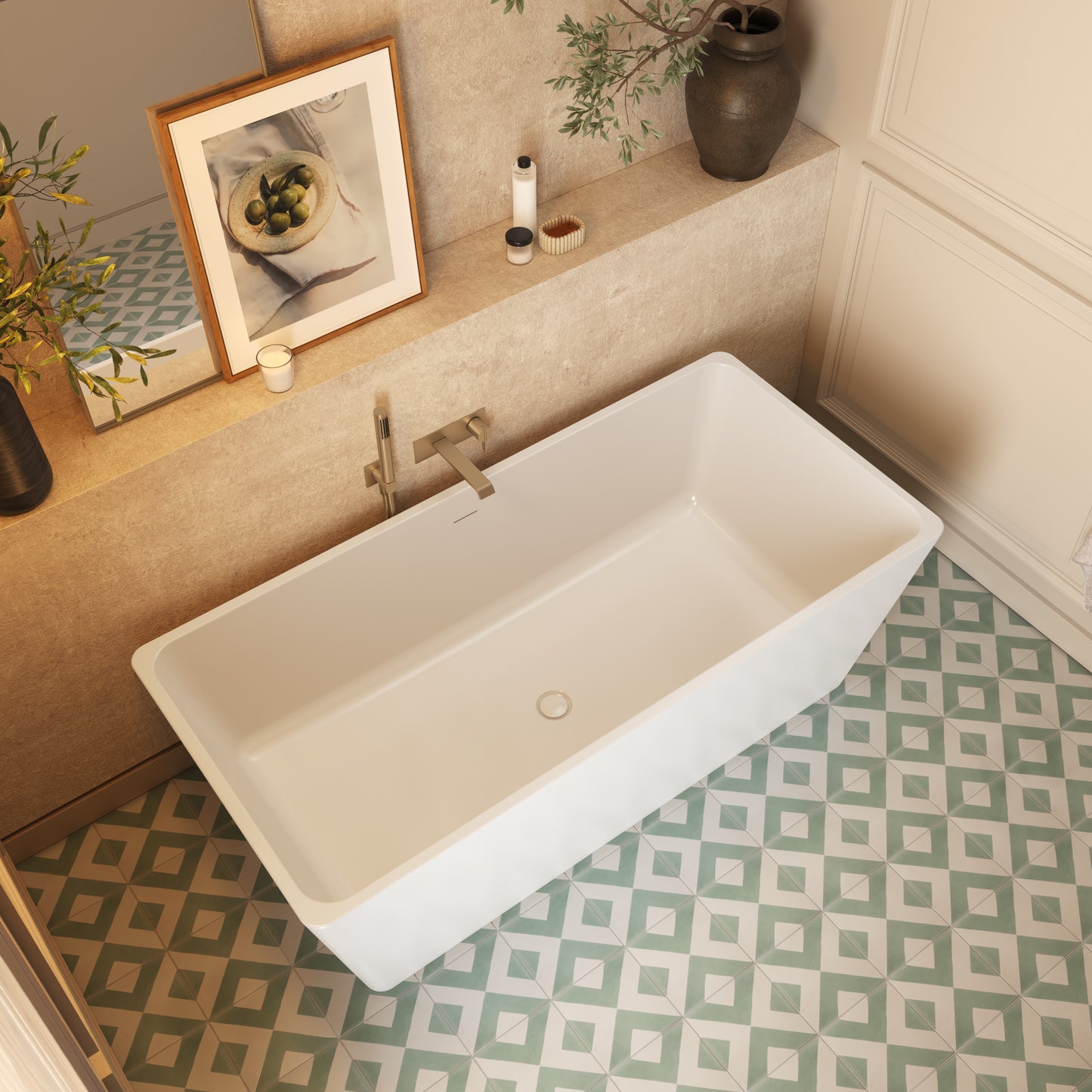 Neptune Bern 6731 AFR Acrylic Freestanding Center Drain Bathtub in White