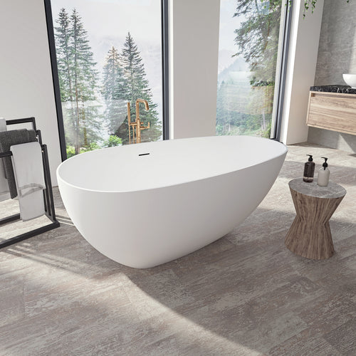 Neptune Braga 5929 AFR Solid Surface Freestanding Center Drain Bathtub in Matte White