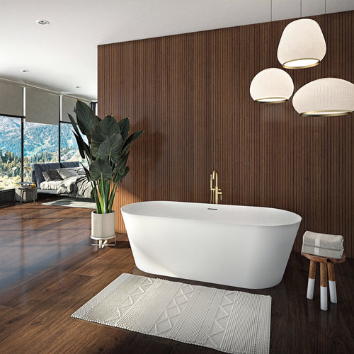 Neptune Girona 6628 AFR Solid Surface Freestanding Double Ended Center Drain Bathtub in Matte White