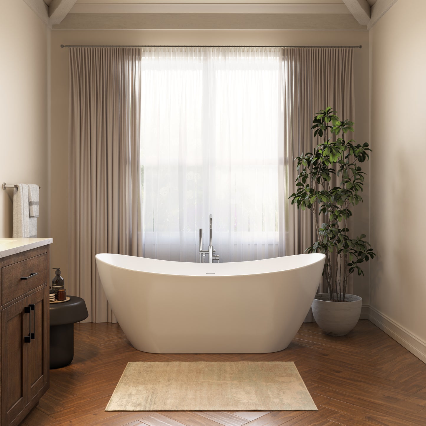 Neptune Hallstatt 6029 AFR Acrylic Freestanding Center Drain Bathtub in White