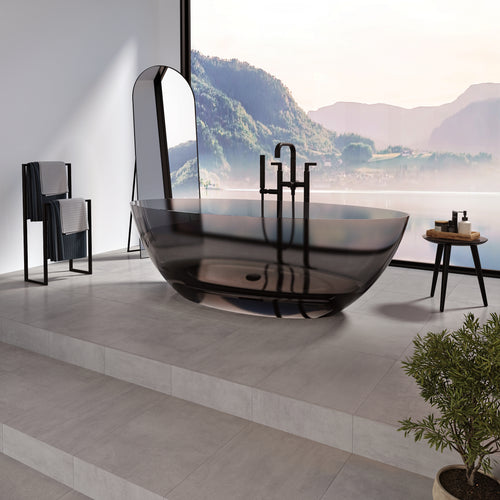 Neptune Mosta 6732 AFR Solid Surface Freestanding Double Ended Center Drain Clear Bathtub