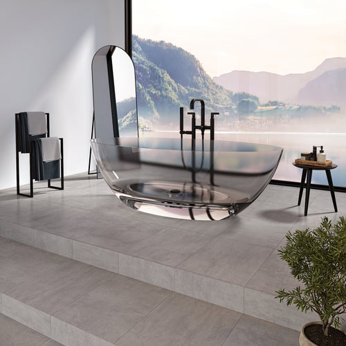 Neptune Mosta 6732 AFR Solid Surface Freestanding Double Ended Center Drain Clear Bathtub