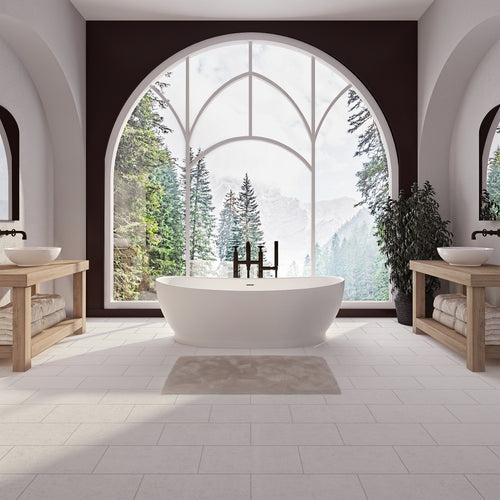Neptune Nitra 7134 AFR Solid Surface Freestanding Double Slipper Center Drain Bathtub in Matte White