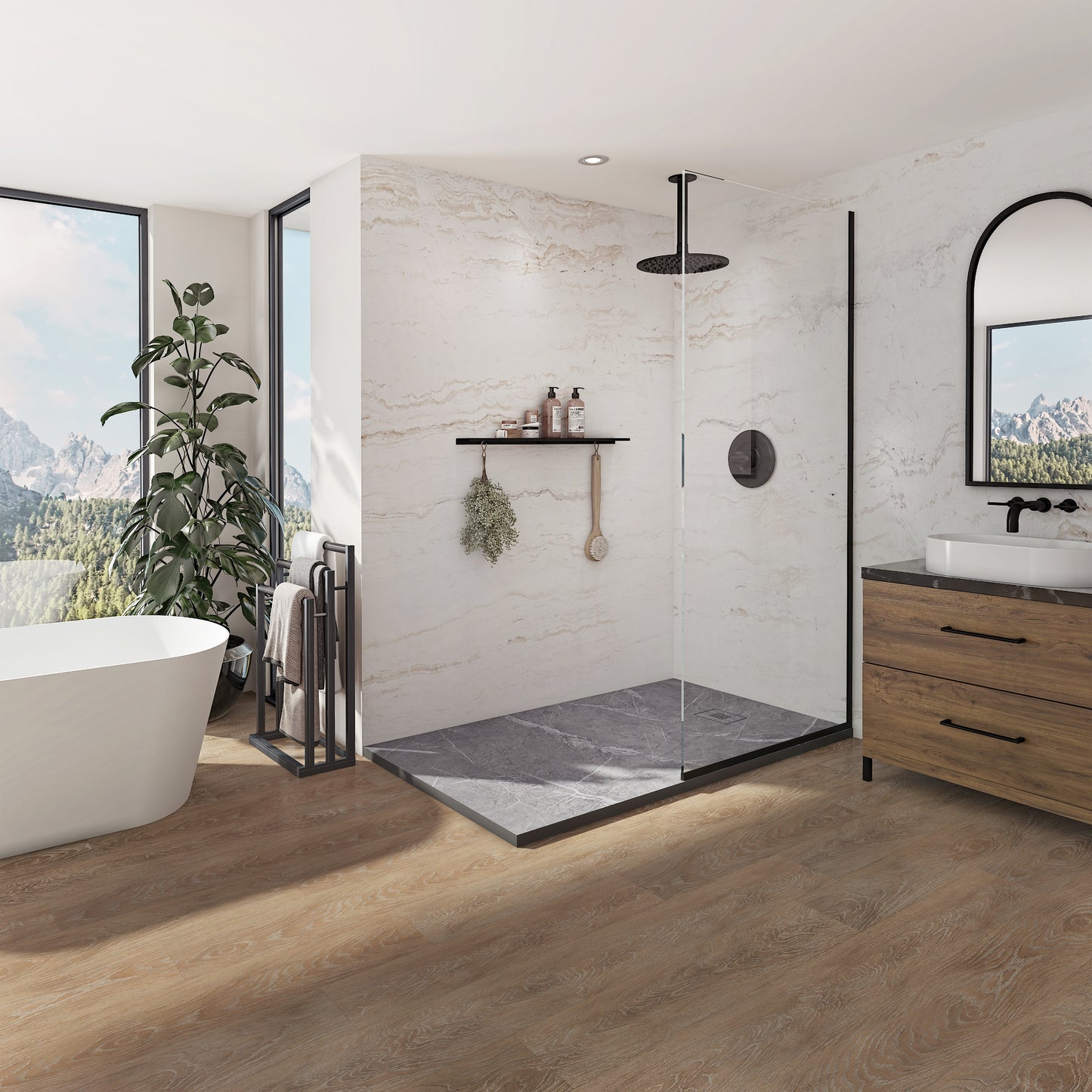Neptune Pietra 6032 Stone Composite Shower Base in Concrete