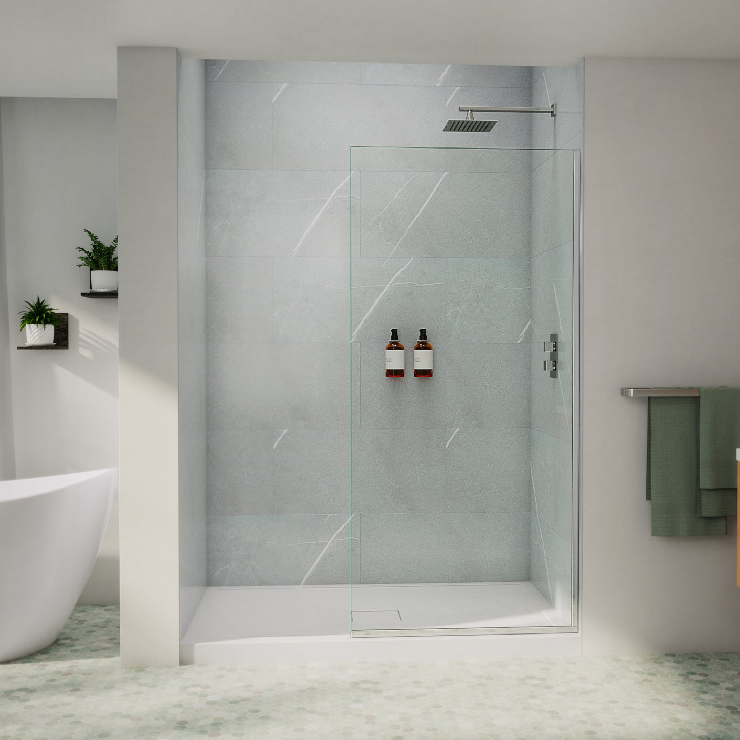 Neptune Reka 34 x 72 in. 10mm Shower Screen for Alcove Installation with Clear Glass in Chrome