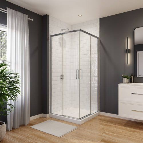 Neptune Sella 36 x 36 x 74 in. 6 mm Sliding Shower Door for Corner Installation with Clear glass in Chrome