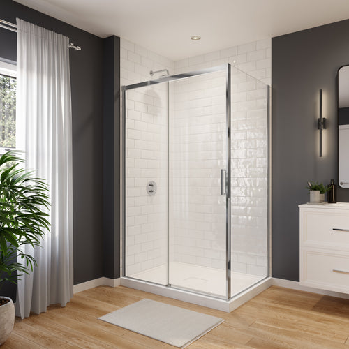 Neptune Sella 36 x 36 x 74 in. 6 mm Sliding Shower Door for Corner Installation with Clear glass in Chrome