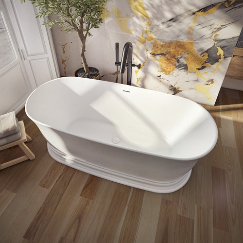 Neptune Vantaa 7132 AFR Solid Surface Freestanding Center Drain Bathtub in Matte White