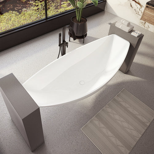 Neptune Zadar 79 Acrylic Floating Hammock Center Drain Bathtub in White